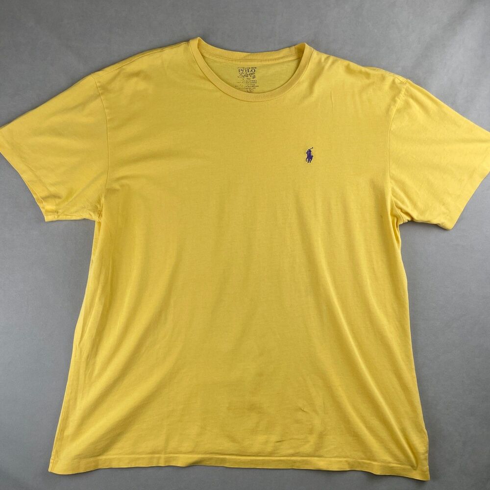Polo Ralph Lauren Shirt Mens L Yellow Embroidered Pony Short Sleeve Crew Bright